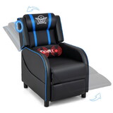 Costway PU Leather Massage Gaming Recliner Chair with Side Pockets-Blue