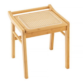 Costway 72396185 Bamboo Vanity Stool with Rattan Top and Reinforcement Bar-Natural