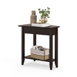 Costway 2-Tier Wedge Narrow End Table with Storage Shelf and Solid Wood Legs-Espresso