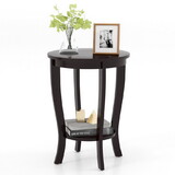 Costway 2-tier Round End Table with Solid Wood Legs-Espresso