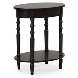 Costway 2-Tier Oval Side Table with Storage Shelf and Solid Wood Legs-Espresso