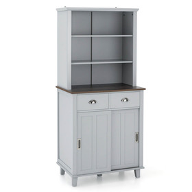 Costway 63158427 67 inches Freestanding Kitchen Pantry Cabinet with Sliding Doors-Gray