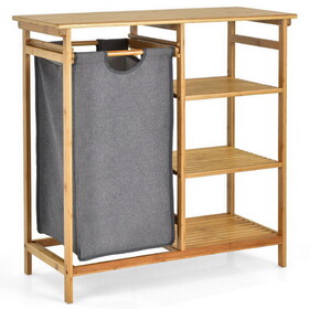 Costway 57186942 Bamboo Laundry Hamper Stand with Removable Sliding Bag and 3-Tier Open Shelves