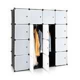 Costway 84397625 16-Cube Storage Organizer with 16 Doors and 2 Hanging Rods-Black