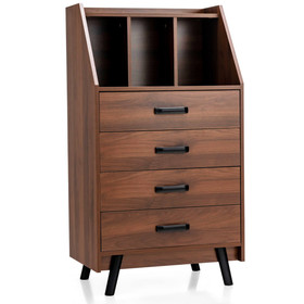 Costway 34925781 4-Drawer Dresser with 2 Anti-Tipping Kits for Bedroom-Walnut