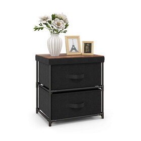 Costway 45182367 2-Drawer Nightstand with Removable Fabric Bins and Pull Handles-Black