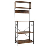 Costway 94573268 60 Inch Tall Microwave Stand with Open Shelves and 10 Hanging Hooks-Rustic Brown