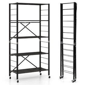 Costway 62847193 5-Tier Adjustable Shelves with Wheels for Garage Kitchen Balcony