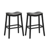 Costway 23857649 29 Inch Set of 2 Backless Wood Nailhead Barstools with PVC Leather Seat-Black