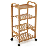 Costway 10782536 Bamboo Utility Cart with Storage Shelf and Lockable Casters-4-Tier