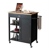 Costway 69158324 Mobile Kitchen Island Cart with Rubber Wood Top-Black