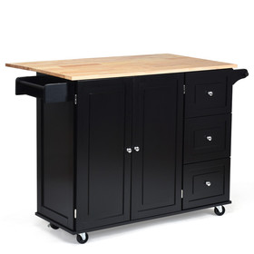 Costway 08379254 Kitchen Island Trolley Cart Wood with Drop-Leaf Tabletop and Storage Cabinet-Black