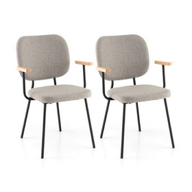 Costway Set of 2 Modern Fabric Dining Chairs with Armrest and Curved Backrest