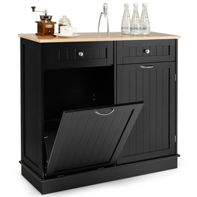 Costway 56871429 Rubber Wood Kitchen Trash Cabinet with Single Trash Can Holder and Adjustable Shelf-Black