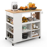 Costway 41823596 Kitchen Island Trolley Cart on Wheels with Storage Open Shelves and Drawer-White
