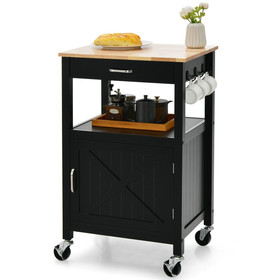 Costway 12687549 Rolling Kitchen Island Cart with Drawer and Side Hooks-Black