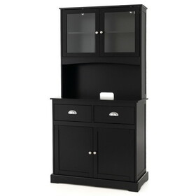 Costway Tall Sideboard with 2 Drawers and Adjustable Shelves-Black