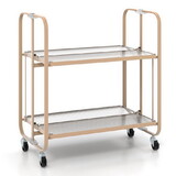 Costway 38219457 2-Tier Mobile Serving Cart with Tempered Glass Shelf-Golden