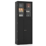 Costway Tall Kitchen Pantry Cabinet with Dual Tempered Glass Doors and Shelves-Black