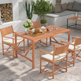 Costway 85649217 Patio Acacia Wood Dining Table with Umbrella Hole and Metal Legs