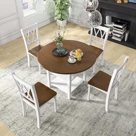 Costway 32847956 5 Piece Round Kitchen Dining Set with Drop Leaf Table Top
