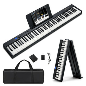 Costway 48052913 88-Key Foldable Digital Piano with MIDI and Wireless BT-Black