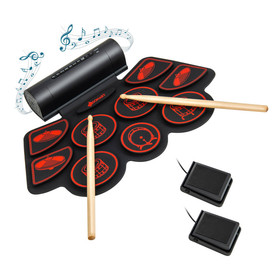 Costway 95471362 Electronic Drum Set with 2 Build-in Stereo Speakers for Kids-Red