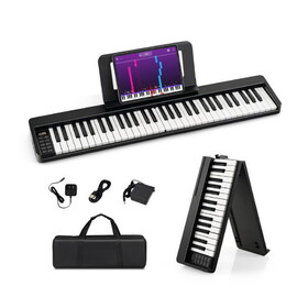 Costway 97351468 61-Key Folding Piano Keyboard with Full Size Keys and Music Stand-Black