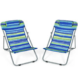 Costway 41062578 Portable Beach Chair Set of 2 with Headrest -Blue