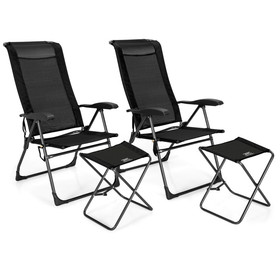 Costway 38469501 4 Pieces Patio Adjustable Back Folding Dining Chair Ottoman Set-Black