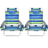 Costway 84052631 2-Pack Folding Backpack Beach Chair 5-Position Outdoor Reclining Chairs with Pillow-Blue