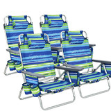 Costway 02873965 4-Pack 5-Position Outdoor Folding Backpack Beach Reclining Chair with Pillow-Blue