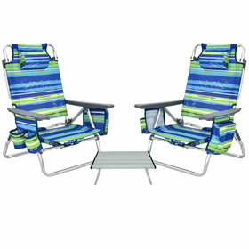 Costway 30425761 2 Packs 5-Position Outdoor Folding Backpack Beach Table Chair Reclining Chair Set-Blue