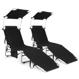 Costway 90216537 Adjustable Outdoor Beach Patio Pool Recliner with Sun Shade-Black