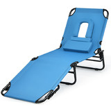 Costway 05982317 Outdoor Folding Chaise Beach Pool Patio Lounge Chair Bed with Adjustable Back and Hole