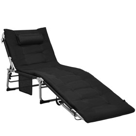 Costway 96325708 4-Fold Oversize Padded Folding Lounge Chair with Removable Soft Mattress-Black