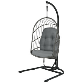 Costway 74096185 Hanging Wicker Egg Chair with Stand -Gray
