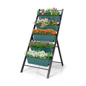 Costway 13792456 5-tier Vertical Garden Planter Box Elevated Raised Bed with 5 Container-Green