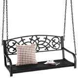 Costway 76825143 2-Person Outdoor Porch Metal Hanging Swing Chair with Sturdy Chains-Black