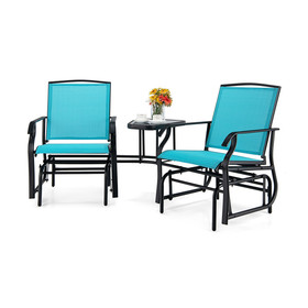 Costway 27341589 Double Swing Glider Rocker Chair set with Glass Table-Turquoise
