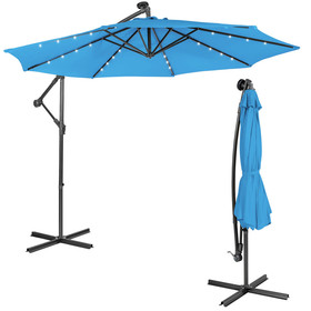 Costway 28069741 10 Feet Patio Solar Powered Cantilever Umbrella with Tilting System-Blue