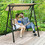 Costway 89547213 Outdoor Porch Steel Hanging 2-Seat Swing Loveseat with Canopy-Beige