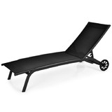 Costway 85326914 6-Poisition Adjustable Outdoor Chaise Recliner with Wheels-Black