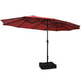 Costway 72630198 15 Feet Double-Sided Twin Patio Umbrella with Crank and Base-Red