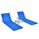 Costway 16928743 3 Pieces Beach Lounge Chair Mat Set 2 Adjustable Lounge Chairs with Table Stripe-Blue