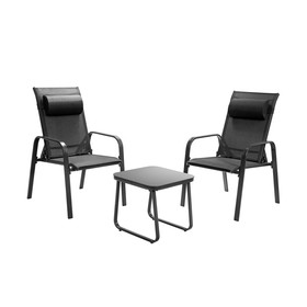 Costway 53760489 3 Pieces Patio Bistro Furniture Set with Adjustable Backrest-Black