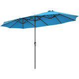 Costway 71253064 15 Feet Patio Double-Sided Umbrella with Hand-Crank System-Blue