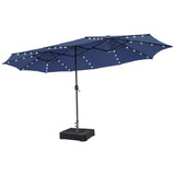 Costway 84150369 15 Feet Double-Sided Patio Umbrella with 48 LED Lights-Navy