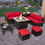 Costway 69853142 9 Pieces Patio PE Wicker Sectional Set with 50000 BTU Fire Pit Table-Red
