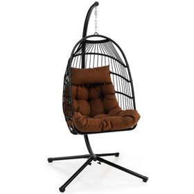 Costway 27309816 Patio Hanging Egg Chair with Stand Waterproof Cover and Folding Basket-Brown